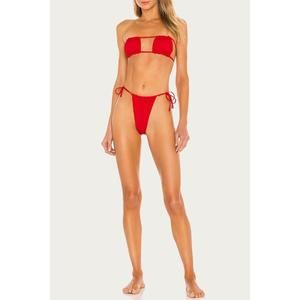 NEW WE WORE WHAT ruched bandeau bikini top in ruby